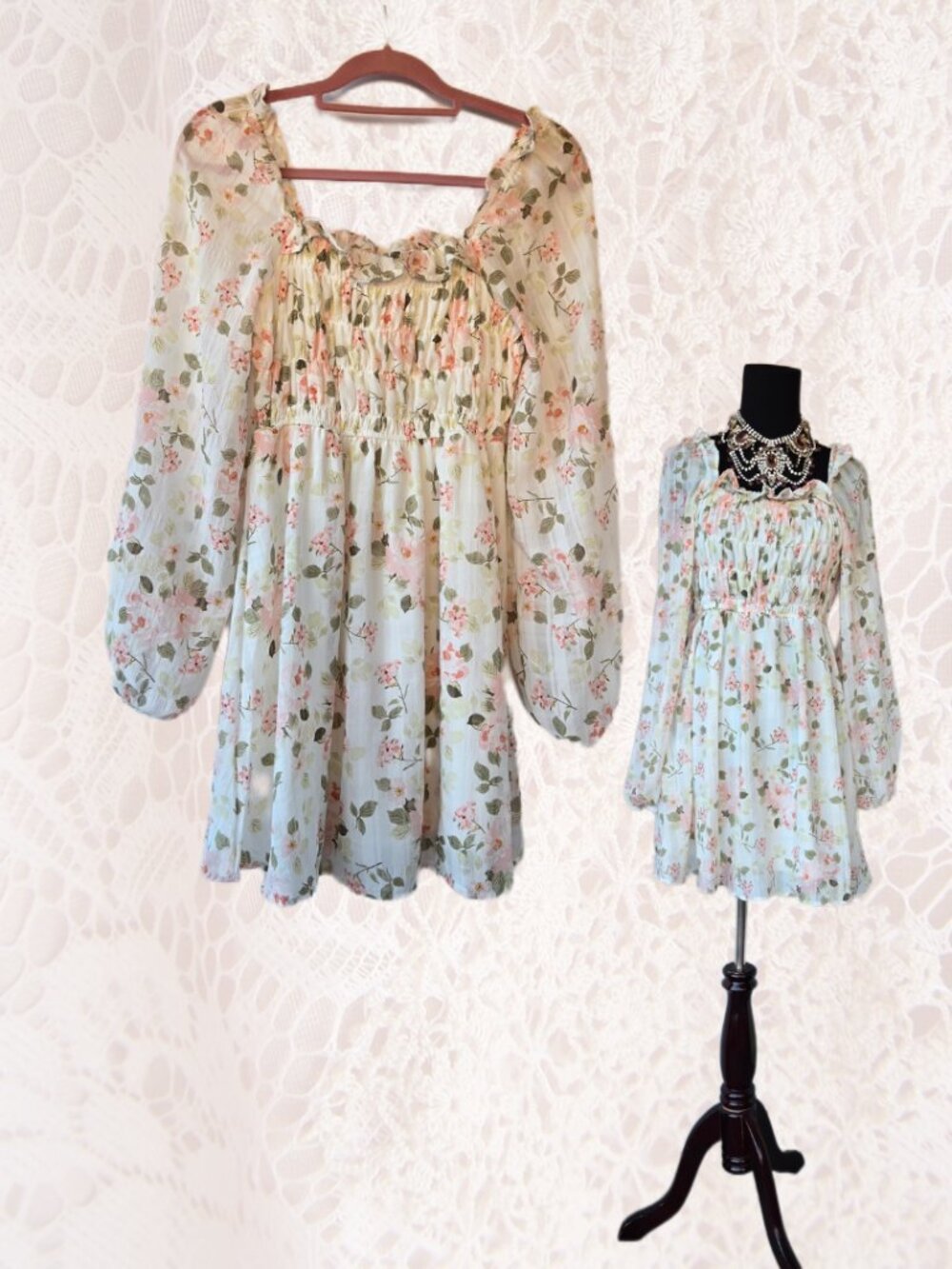 And This Now Ruffle Shirred Midi-Length Dress Romantic Balletcore Cottage XS